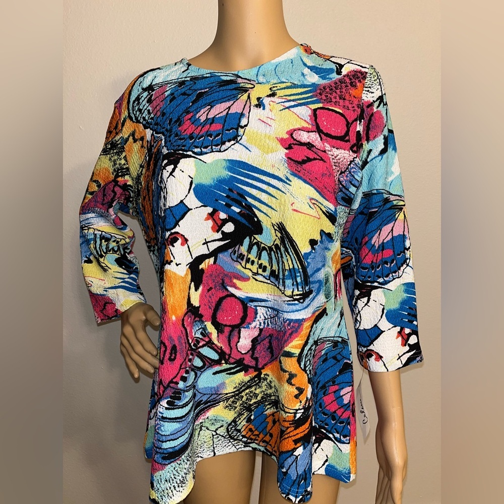 Vibrant Multi-Color Abstract Butterfly 3/4 Sleeve Blouse